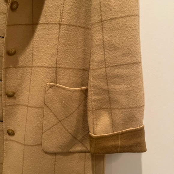 DKNY Tan and Camel Windowpane Plaid Wool Coat - Picture 7 of 7